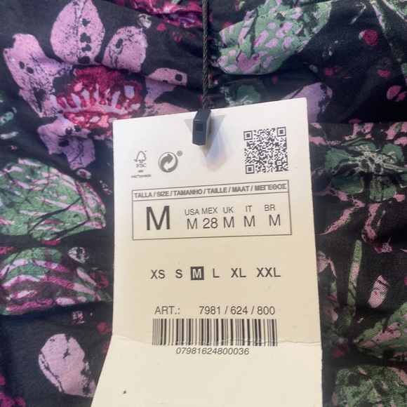 Zara Black Pink Floral Long Sleeve Cropped Top Size Medium & Large - Picture 8 of 13